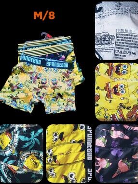 Now $5.  4 Pairs New SpongeBob Squarepants Yellow & Navy Boys Boxer Briefs M/8